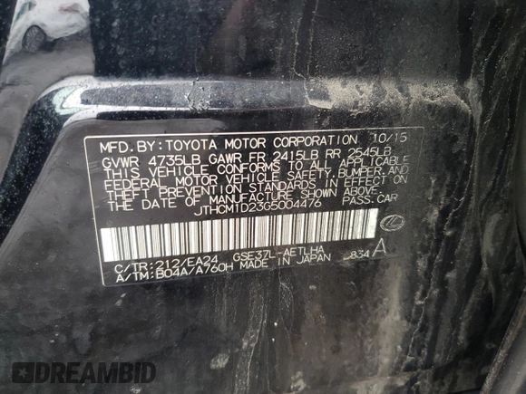 2016 Lexus IS 300 with VIN JTHCM1D23G5004476, listed as a Copart auction lot 49593495 with 222,517 mi miles and Salvage Title. Bid and sale history available at carsss.com. Image 14.
