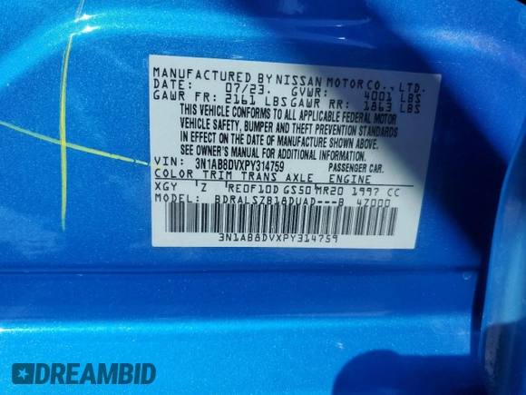 2023 Nissan Sentra SR with VIN 3N1AB8DVXPY314759, listed as a Copart auction lot 49971735 with 14,871 mi miles and Salvage Title. Bid and sale history available at carsss.com. Image 15.