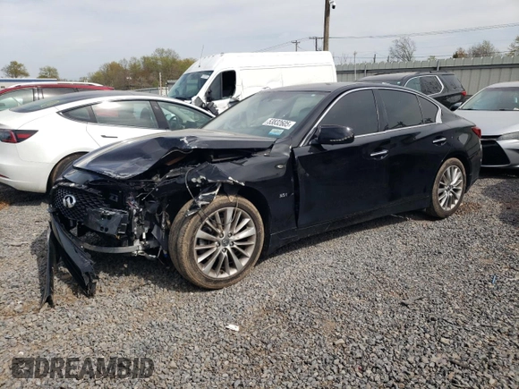 2019 Infiniti Q50 Luxe z VIN JN1EV7AR9KM555279, wystawiony jako Copart lot #53832605 z przebiegiem 96 415 mil mil oraz Szkoda całkowita • Salvage title. Historia ofert i sprzedaży dostępna na DreamBid. Obrazek 1.