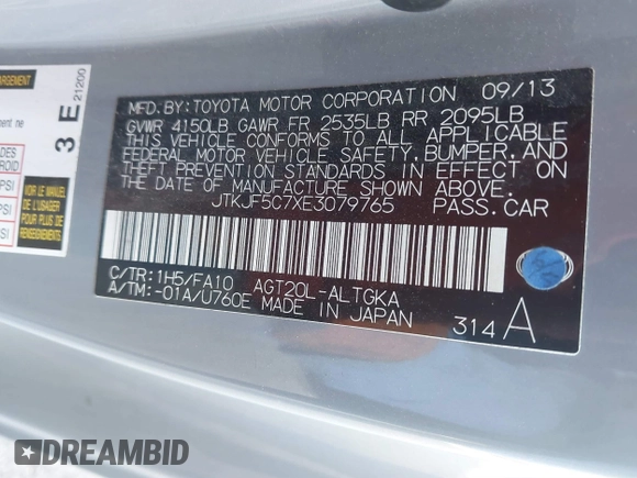2014 Scion tC with VIN JTKJF5C7XE3079765, listed as a IAAI auction lot 41210220 with 114,410 mi miles. Bid and sale history available at carsss.com. Image 9.