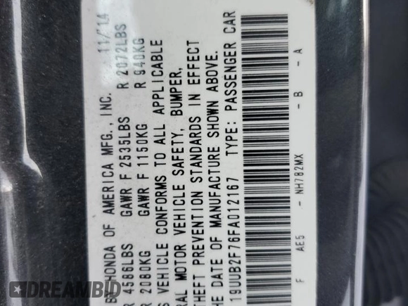 2015 Acura TLX V6 Advance with VIN 19UUB2F76FA012167, listed as a Copart auction lot 86763964 with 176,321 mi miles and Salvage Title. Bid and sale history available at carsss.com. Image 12.