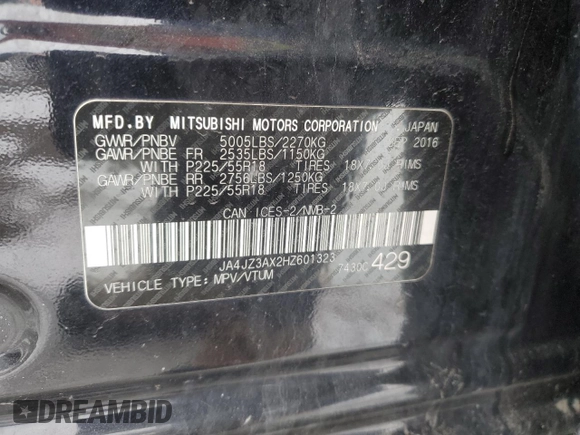 2017 Mitsubishi Outlander SE with VIN JA4JZ3AX2HZ601323, listed as a Copart auction lot 43418195 with Not provided miles and Salvage title. Bid and sale history available at DreamBid. Image 12.