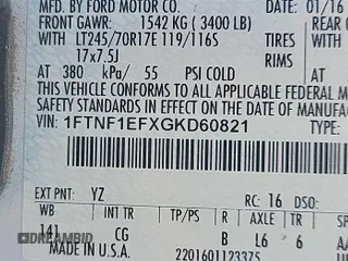 2016 Ford F-150 XL with VIN 1FTNF1EFXGKD60821, listed as a IAAI auction lot 42713643 with 130,996 mi miles and . Bid and sale history available at DreamBid. Image 10.