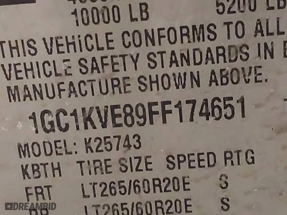 2015 Chevrolet Silverado 2500HD LT with VIN 1GC1KVE89FF174651, listed as a IAAI auction lot 41458302 with 206,591 mi miles. Bid and sale history available at carsss.com. Image 9.