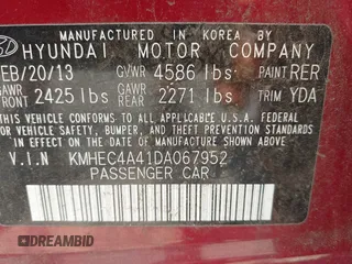 2013 Hyundai Sonata with VIN KMHEC4A41DA067952, listed as a IAAI auction lot 42040251 with 192,665 mi miles and . Bid and sale history available at carsss.com. Image 9.