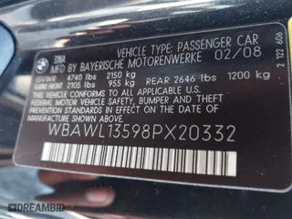 2008 BMW 3 Series 328i with VIN WBAWL13598PX20332, listed as a IAAI auction lot 41675976 with 152,835 mi miles. Bid and sale history available at carsss.com. Image 9.