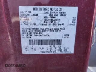 2005 Ford F-150 XL with VIN 1FTRF12W65KC58208, listed as a Copart auction lot 82281114 with 129,774 mi miles and Salvage title. Bid and sale history available at DreamBid. Image 12.