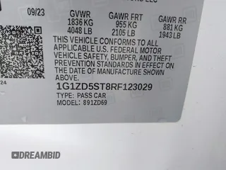 2024 Chevrolet Malibu LT with VIN 1G1ZD5ST8RF123029, listed as a IAAI auction lot 42212801 with 42,100 mi miles and . Bid and sale history available at carsss.com. Image 9.