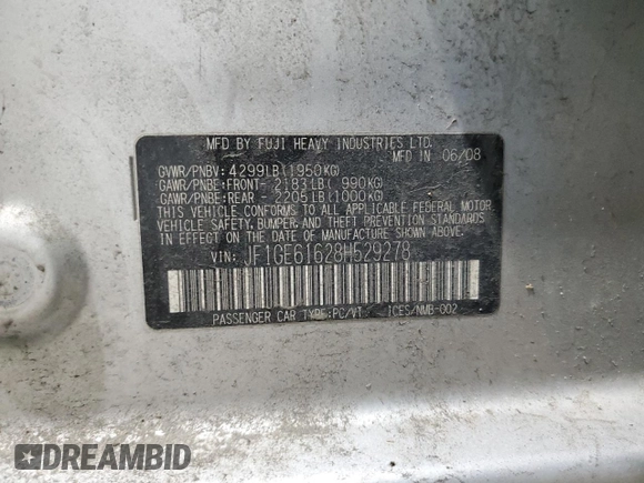 2008 Subaru Impreza Sedan (Natl) i with VIN JF1GE61628H529278, listed as a Copart auction lot 88269885 with 93,117 mi miles and Salvage Title. Bid and sale history available at carsss.com. Image 12.