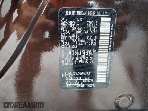 2018 Nissan Armada SV with VIN JN8AY2ND3J9050882, listed as a Copart auction lot 57383364 with 138,342 mi miles and Salvage Title. Bid and sale history available at carsss.com. Image 15.