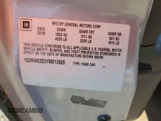 2000 Pontiac Grand Am GT with VIN 1G2NW52E3YM812928, listed as a Copart auction lot 74597974 with 0 mi miles and Non Repairable. Bid and sale history available at carsss.com. Image 12.