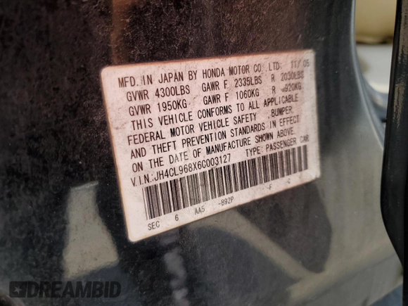 2006 Acura TSX z VIN JH4CL968X6C003127, wystawiony jako Copart lot #53456535 z przebiegiem 186 034 mil mil oraz Szkoda całkowita • Salvage title. Historia ofert i sprzedaży dostępna na DreamBid. Obrazek 14.