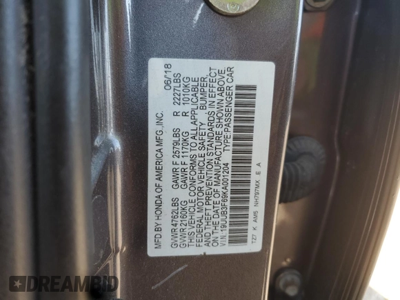 2019 Acura TLX w/A-Spec Pkg z VIN 19UUB3F69KA001204, wystawiony jako Copart lot #60149455 z przebiegiem Nie podano mil oraz Szkoda całkowita • Salvage title. Historia ofert i sprzedaży dostępna na DreamBid. Obrazek 13.
