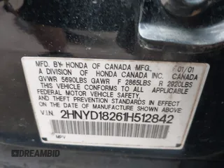 2001 Acura MDX with VIN 2HNYD18261H512842, listed as a IAAI auction lot 41730568 with 1 mi miles. Bid and sale history available at carsss.com. Image 9.