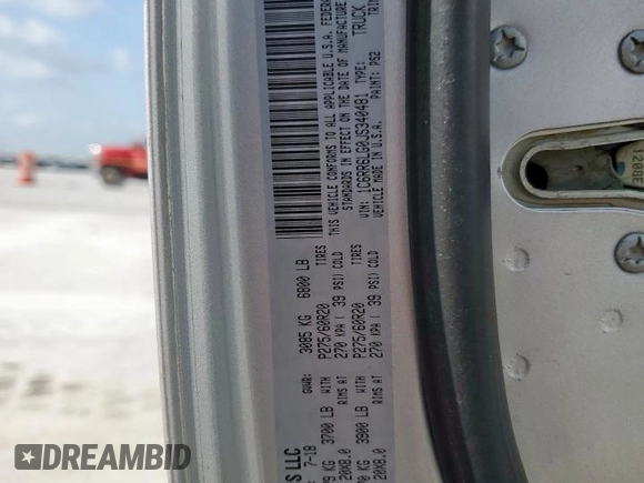 2018 Ram 1500 Big Horn with VIN 1C6RR6LG0JS340481, listed as a Copart auction lot 61254065 with Not provided miles and Salvage title. Bid and sale history available at DreamBid. Image 13.