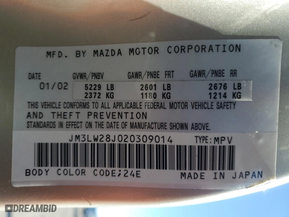 2002 Mazda MPV LX with VIN JM3LW28J020309014, listed as a Copart auction lot 81004584 with 249,161 mi miles and Salvage Title. Bid and sale history available at carsss.com. Image 15.