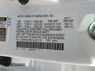 2017 Honda CR-V Touring with VIN 5J6RW2H90HL051779, listed as a Copart auction lot 45591765 with 89,306 mi miles and Salvage Title. Bid and sale history available at carsss.com. Image 13.
