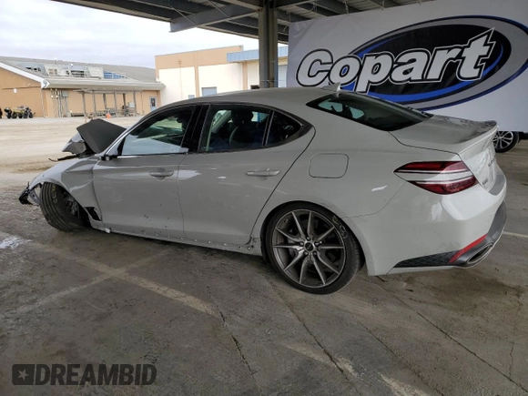2025 Genesis G70 2.5T with VIN KMTG34SC6SU150874, listed as a Copart auction lot 54582345 with 9,410 mi miles and Salvage title. Bid and sale history available at DreamBid. Image 2.
