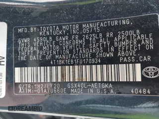 2015 Toyota Avalon Limited with VIN 4T1BK1EB1FU170934, listed as a IAAI auction lot 41618031 with 124,854 mi miles and . Bid and sale history available at DreamBid. Image 9.