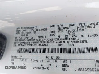 2022 Ford F-150 XL with VIN 1FTMF1CB0NKD83212, listed as a IAAI auction lot 41540720 with 80,028 mi miles. Bid and sale history available at carsss.com. Image 9.