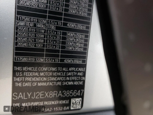 2024 Land Rover Range Rover Velar S with VIN SALYJ2EX8RA385647, listed as a Copart auction lot 63018304 with 10,494 mi miles and Clean Title. Bid and sale history available at DreamBid. Image 13.