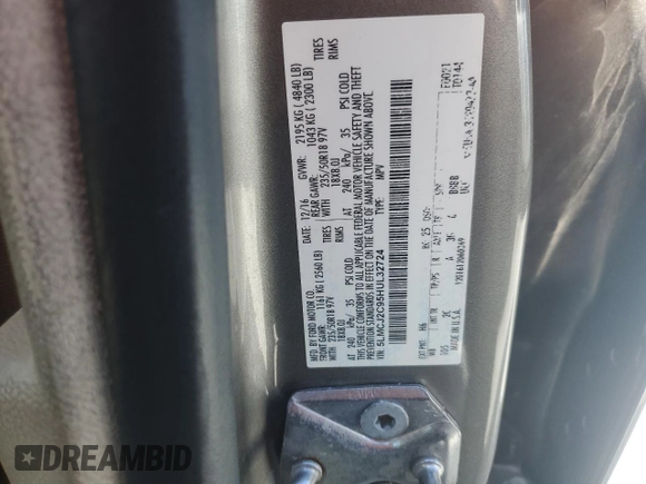 2017 Lincoln MKC Select z VIN 5LMCJ2C95HUL32724, wystawiony jako Copart lot #48186215 z przebiegiem 94 160 mil mil oraz Szkoda całkowita • Salvage title. Historia ofert i sprzedaży dostępna na DreamBid. Obrazek 13.