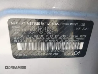2023 Mitsubishi Mirage ES with VIN ML32FUFJ5PHF04057, listed as a IAAI auction lot 42098868 with 35,604 mi miles and . Bid and sale history available at DreamBid. Image 9.