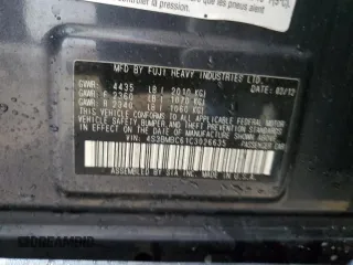 2012 Subaru Legacy Premium with VIN 4S3BMBC61C3026635, listed as a Copart auction lot 61978205 with 138,506 mi miles and Salvage title. Bid and sale history available at DreamBid. Image 13.