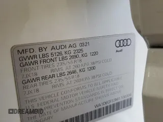 2021 Audi Q3 S line Premium z VIN WA1DECF33M1100304, wystawiony jako Copart lot #58722335 z przebiegiem 26 043 mil mil oraz Szkoda całkowita • Salvage title. Historia ofert i sprzedaży dostępna na DreamBid. Obrazek 14.
