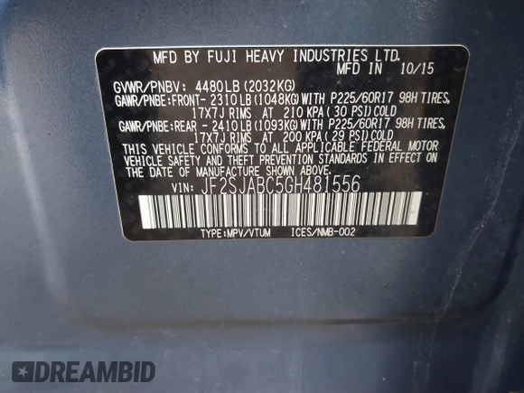2016 Subaru Forester 2.5i with VIN JF2SJABC5GH481556, listed as a IAAI auction lot 41752085 with 147,354 mi miles and . Bid and sale history available at DreamBid. Image 9.