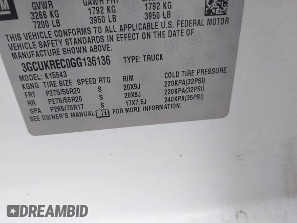 2016 Chevrolet Silverado 1500 LT with VIN 3GCUKREC0GG136136, listed as a IAAI auction lot 41971199 with 179,045 mi miles and . Bid and sale history available at DreamBid. Image 9.