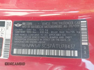 2010 MINI Hardtop with VIN WMWMF3C57ATU78437, listed as a IAAI auction lot 42754446 with 73,907 mi miles and . Bid and sale history available at DreamBid. Image 9.