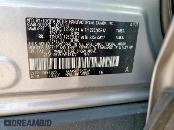 2023 Toyota RAV4 LE z VIN 2T3F1RFV4PW343172, wystawiony jako Copart lot #64432785 z przebiegiem 8 249 mil mil oraz Szkoda całkowita • Salvage title. Historia ofert i sprzedaży dostępna na DreamBid. Obrazek 13.