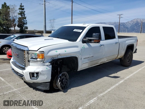 2015 GMC Sierra 2500HD available WiFi Denali with VIN 1GT120E80FF659215, listed as a Copart auction lot 48356455 with 134,796 mi miles and Salvage Title. Bid and sale history available at carsss.com. Image 1.
