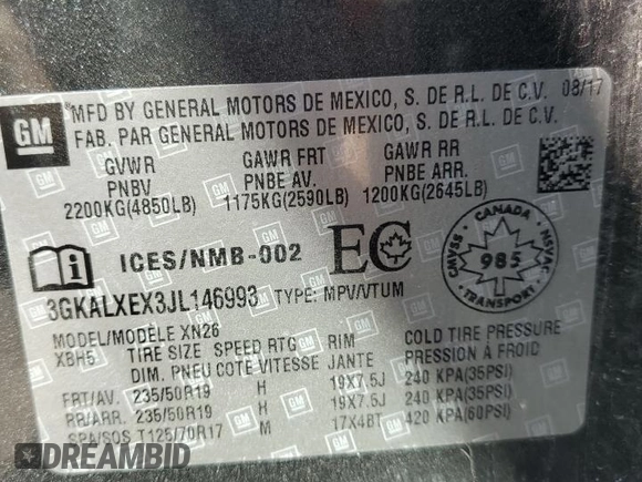 2018 GMC Terrain Denali with VIN 3GKALXEX3JL146993, listed as a Copart auction lot 63656905 with 70,716 mi miles and Salvage title. Bid and sale history available at DreamBid. Image 13.