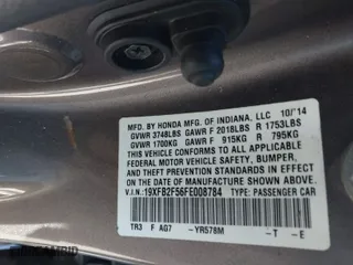 2015 Honda Civic Sedan LX with VIN 19XFB2F56FE008784, listed as a IAAI auction lot 41781528 with 176,718 mi miles. Bid and sale history available at carsss.com. Image 9.
