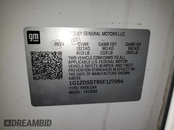 2025 Chevrolet Malibu LT with VIN 1G1ZD5ST9SF127094, listed as a Copart auction lot 50926015 with 9,533 mi miles and Clean Title. Bid and sale history available at DreamBid. Image 12.