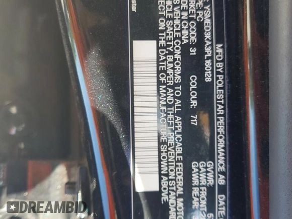 2023 Polestar 2 z VIN YSMED3KA3PL160128, wystawiony jako Copart lot #53551155 z przebiegiem 53 625 mil mil oraz Szkoda całkowita • Salvage title. Historia ofert i sprzedaży dostępna na DreamBid. Obrazek 13.