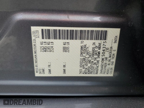 2021 Nissan Maxima SV with VIN 1N4AA6CV0MC504375, listed as a Copart auction lot 59573315 with 103,451 mi miles and Salvage title. Bid and sale history available at DreamBid. Image 13.