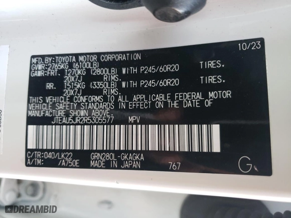 2024 Toyota 4Runner TRD Sport with VIN JTEAU5JR2R5305577, listed as a Copart auction lot 83176004 with 19,191 mi miles and Salvage Title. Bid and sale history available at carsss.com. Image 13.