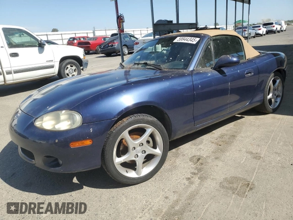 2002 Mazda MX-5 Miata Cloth z VIN JM1NB353220222868, wystawiony jako Copart lot #59944345 z przebiegiem 159 595 mil mil oraz Szkoda całkowita • Salvage title. Historia ofert i sprzedaży dostępna na DreamBid. Obrazek 1.