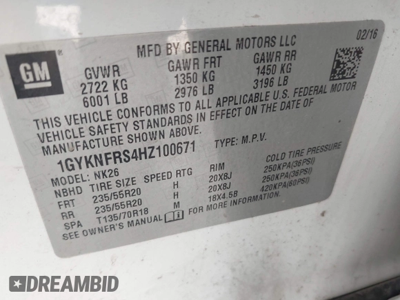 2017 Cadillac XT5 Platinum AWD с VIN 1GYKNFRS4HZ100671, выставлен на аукционе IAAI как лот 42417258 с пробегом 104 243 миль миль и . История ставок и продаж доступна на DreamBid. Изображение 9.