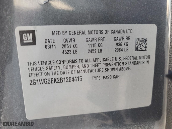 2011 Chevrolet Impala LT Fleet with VIN 2G1WG5EK2B1264415, listed as a Copart auction lot 42714625 with 150,172 mi miles and Salvage Title. Bid and sale history available at carsss.com. Image 13.