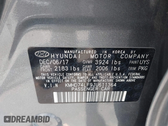 2018 Hyundai Elantra SE z VIN KMHD74LF9JU611364, wystawiony jako IAAI lot #42034415 z przebiegiem 81 450 mil mil oraz . Historia ofert i sprzedaży dostępna na DreamBid. Obrazek 9.