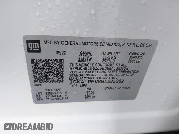 2022 GMC Terrain SLT with VIN 3GKALPEV8NL235382, listed as a IAAI auction lot 41434208 with 52,570 mi miles. Bid and sale history available at carsss.com. Image 9.