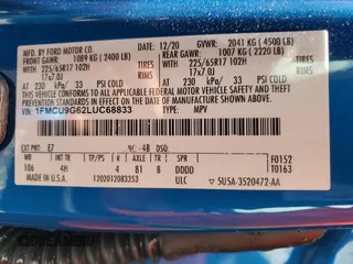 2020 Ford Escape SE с VIN 1FMCU9G62LUC68833, выставлен на аукционе Copart как лот 61760945 с пробегом 49 874 миль миль и Списание • Salvage title. История ставок и продаж доступна на DreamBid. Изображение 13.