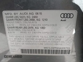2016 Audi Q5 Premium Plus with VIN WA1L2AFP0GA008793, listed as a IAAI auction lot 41779636 with 157,442 mi miles. Bid and sale history available at carsss.com. Image 9.