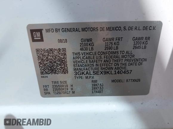 2019 GMC Terrain Denali with VIN 3GKALSEX9KL140457, listed as a IAAI auction lot 42315526 with 113,975 mi miles and . Bid and sale history available at DreamBid. Image 9.
