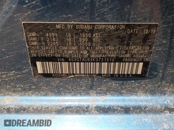 2019 Subaru Impreza Limited with VIN 4S3GTAU65K3721510, listed as a Copart auction lot 47777045 with 107,181 mi miles and Salvage title. Bid and sale history available at DreamBid. Image 12.