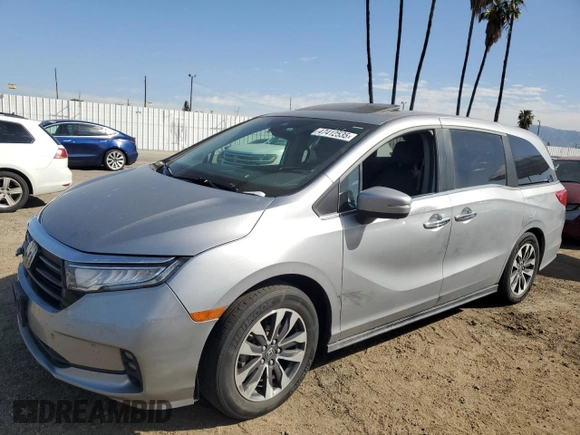 2021 Honda Odyssey EX-L with VIN 5FNRL6H77MB011099, listed as a Copart auction lot 47412535 with 148,004 mi miles and Salvage Title. Bid and sale history available at DreamBid. Image 1.